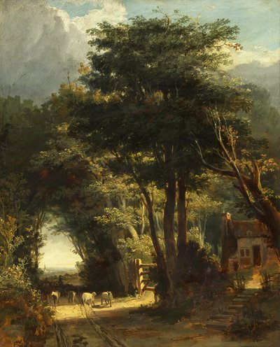 Pejzaż z odległym kościołem Frenchay (olej na płótnie) autorstwa William James Muller