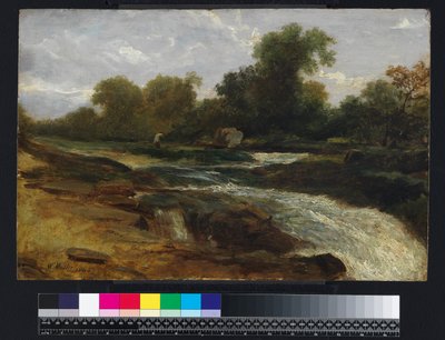 Krajobraz rzeczny z wędkarzem, 1842 autorstwa William James Muller