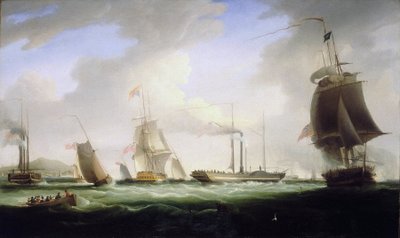 Król Anglii Jerzy IV (1762-1830) wsiadł na pokład "Lightning", pierwszego parowca pocztowego, płynącego do Dublina (Irlandia), 12 sierpnia. autorstwa William John Huggins