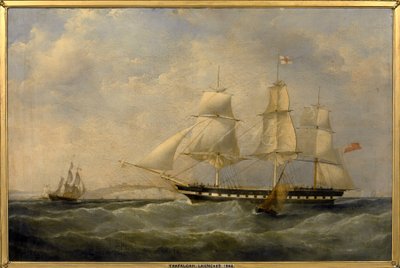 Indyjski statek "Trafalgar" u wybrzeży Dover (Anglia), zbudowany w 1848 r. w Blackwall (Anglia) na potrzeby podróży z Londynu do Kalkuty (Indie). autorstwa William John Huggins