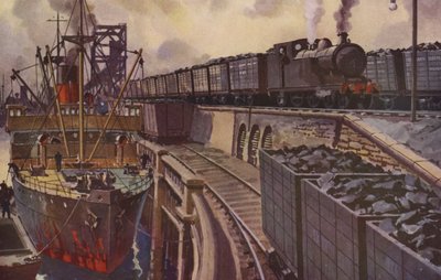 Pociąg z węglem ciągnięty przez cysternę 4-4-2 (kolorowa litografia) autorstwa William John Patton McDowell