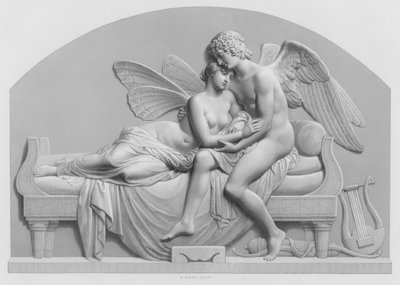 Kupidyn i Psyche, z posągu J. Gibsona, RA w Kolekcji Królowej (rycina) autorstwa William John Roffe