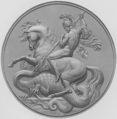 Św. Jerzy, z Medalu W Wyona, RA, stracony dla Jego Królewskiej Wysokości Księcia Alberta, grawerowane przez W Roffe z rysunku F Roffe (grawerowanie) autorstwa William John Roffe