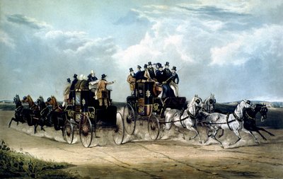The Brighton Day Mails przechodzące nad Hockward Common, grawerowane przez Charlesa Hunt autorstwa William Joseph (after) Shayer