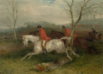 Polowanie na lisy: Podchodzenie do płotu (pełny krzyk) (olej na płycie pilśniowej) autorstwa William Joseph Shayer