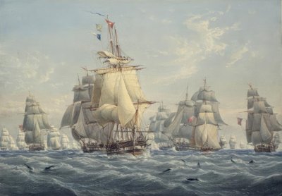 Brytyjska eskadra pod pełnym żaglem z morświnami autorstwa William Joy
