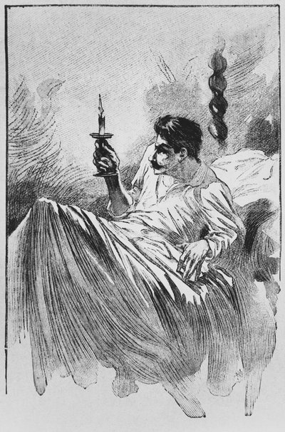 Narrator w łóżku, ilustracja z „Le Horla” Guy de Maupassant (1850-93) sztychowana przez Georgesa Lemoine