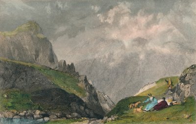 „Widok z Langdale Pikes, patrząc w kierunku Bowfell, Westmorland”, 1835 autorstwa William Kelsall
