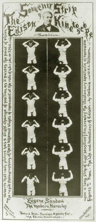 Pamiątkowy pasek kinetoskopu Edisona Eugene Sandow, współczesny Herkules , zdjęcie ok.1894 bw autorstwa William Kennedy Laurie Dickson