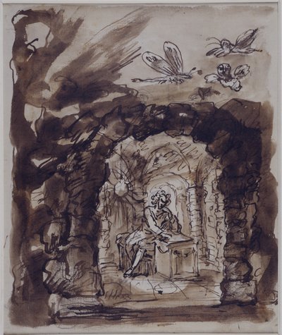 Alexander Pope w swojej grocie (pióro i tusz z wash on paper) autorstwa William Kent