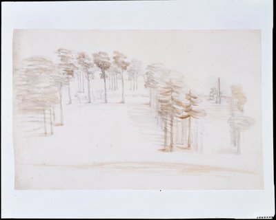 Chiswick, widok z wzniesienia nad Świątynią Orange Tree Garden (ołówek i umyć na papierze) autorstwa William Kent