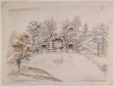 Chiswick, projekt kaskady (pióro i tusz oraz pranie na papierze) autorstwa William Kent