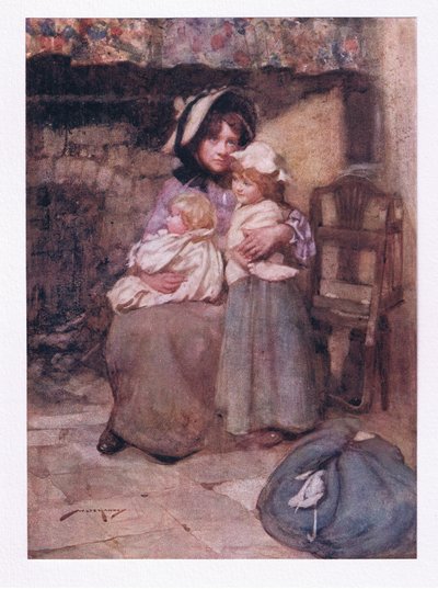 I całował jej bezmyślne niemowlęta z wieloma łzami, i ściskał je blisko, w smutku podwójnie drogie (kolor litho) autorstwa William Lee Hankey