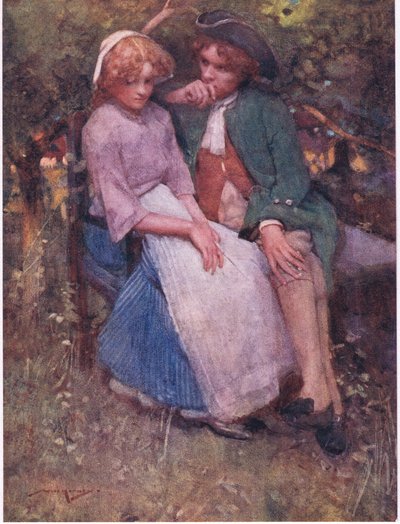 Krzew głogu z siedziskami pod cieniem, dla gadających wieków i szepczących kochanków stworzony! (litografia kolorowa) autorstwa William Lee Hankey
