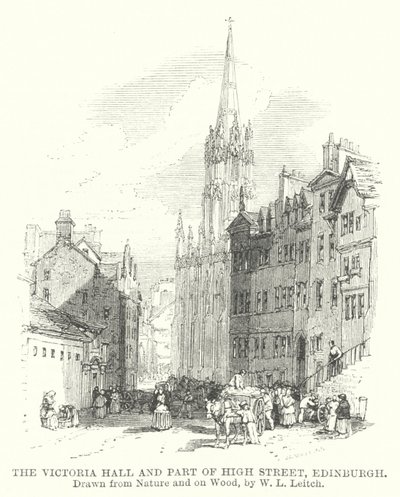 Victoria Hall i część High Street w Edynburgu (grawerowanie) autorstwa William Leighton (after) Leitch