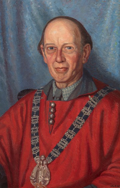 Percy John Delf Smith (1882-1948) artysta i mistrz Gildii Robotników Sztuki w 1941 roku (olej na płótnie) autorstwa William Lionel Clause