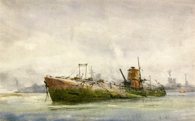 Poddana i wyrzucona na brzeg łódź podwodna, Portsmouth autorstwa William Lionel Wyllie