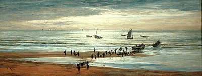 Scena na plaży na północnym wybrzeżu Francji (olej na płótnie) autorstwa William Lionel Wyllie