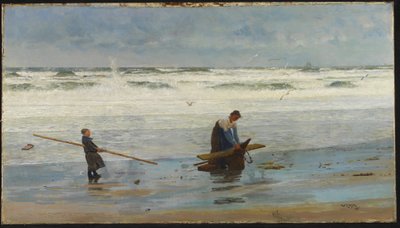 Zbieranie drewna dryfującego, Holandia, 1877 autorstwa William Lionel Wyllie
