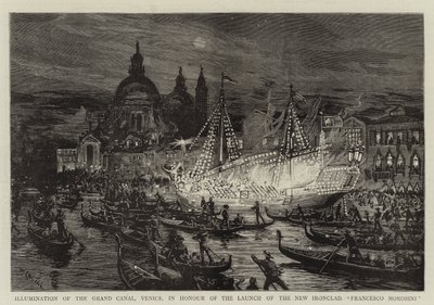 Iluminacja Canal Grande w Wenecji na cześć wprowadzenia nowego pancernika Francesco Morosini autorstwa William Lionel Wyllie