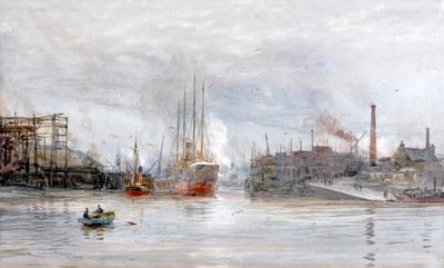 Ujście rzeki Kelvin (akwarela) autorstwa William Lionel Wyllie