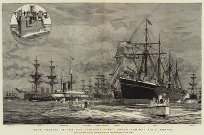 Niektóre statki floty ewolucyjnej pod dowództwem admirała Sir G Hornby autorstwa William Lionel Wyllie