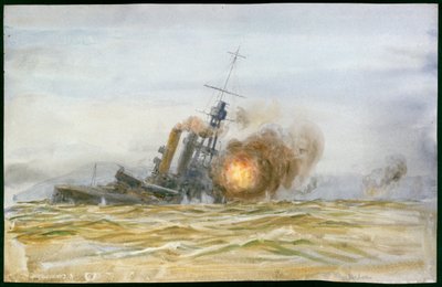 Studium byłego niemieckiego pancernika "Baden", znajdującego się na liście i ostrzeliwanego jako cel artyleryjski w 1921 r. autorstwa William Lionel Wyllie