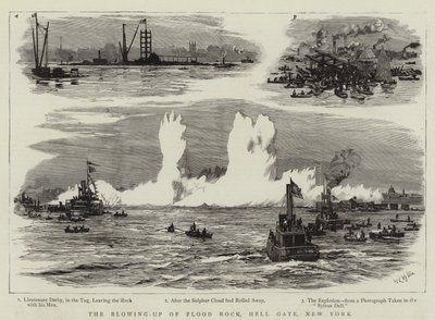 Wysadzenie Flood Rock, Hell Gate, Nowy Jork autorstwa William Lionel Wyllie