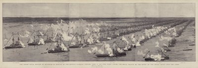 Wielki Przegląd Marynarki Wojennej w Spithead na cześć Diamentowego Jubileuszu Królowej, 26 czerwca 1897 r., Flota wystrzeliła Royal Salute na wejściu Królewskiego Jachtu na Linie autorstwa William Lionel Wyllie