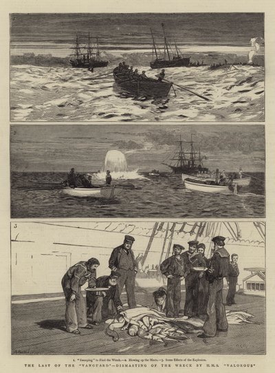 Ostatni z Straży Przedniej, rozbiórka wraku przez HMS Valorous autorstwa William Lionel Wyllie