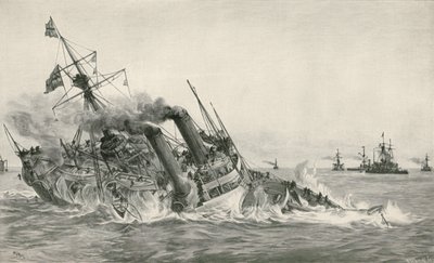 Zatonięcie HMS Victoria po zderzeniu z HMS Camperdown autorstwa William Lionel Wyllie