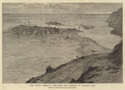 Wojna południowoamerykańska, miasto i port w Iquique, Peru autorstwa William Lionel Wyllie