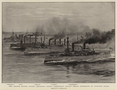 Eskadra latająca Stanów Zjednoczonych pod dowództwem komodora Schleya, która zebrała się w Hampton Roads autorstwa William Lionel Wyllie