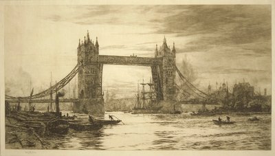 Tower Bridge widziany z Tamizy, Londyn, c1894-1931 autorstwa William Lionel Wyllie