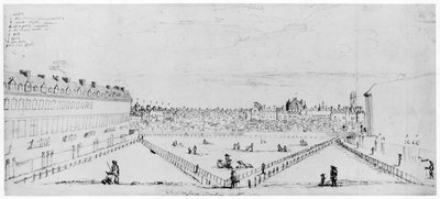 Lincolns Inn Fields, c.1660 (rysunek piórem i tuszem) autorstwa William Lodge