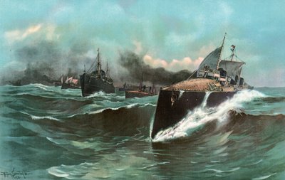 Hiszpańska flota torpedowców w drodze z Wysp Kanaryjskich do Portoryko autorstwa William Louis Jnr. Sonntag