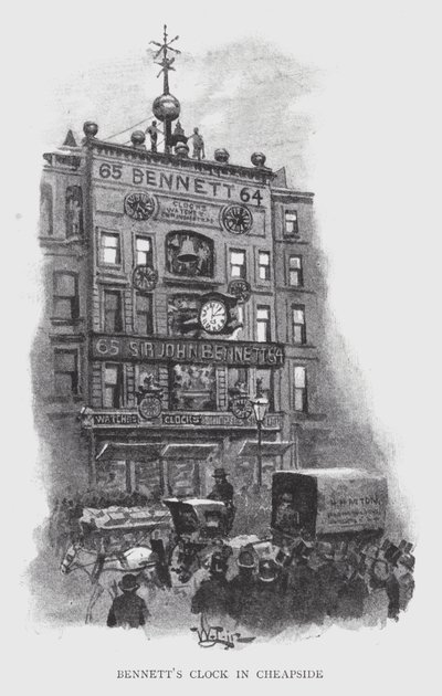 Zegar Bennetta w Cheapside (lito) autorstwa William Luker