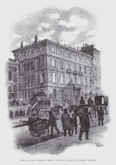 Brytyjskie i Zagraniczne Towarzystwo Biblijne, Queen Victoria Street (lito) autorstwa William Luker