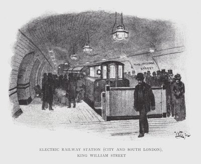 Elektryczny dworzec kolejowy, City and South London, King William Street (lito) autorstwa William Luker