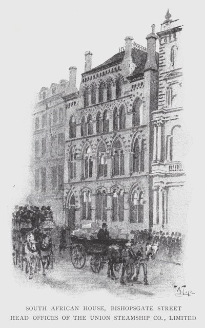 South African House, Bishopsgate Street, siedziba Union Steamship Co, Limited (lito) autorstwa William Luker