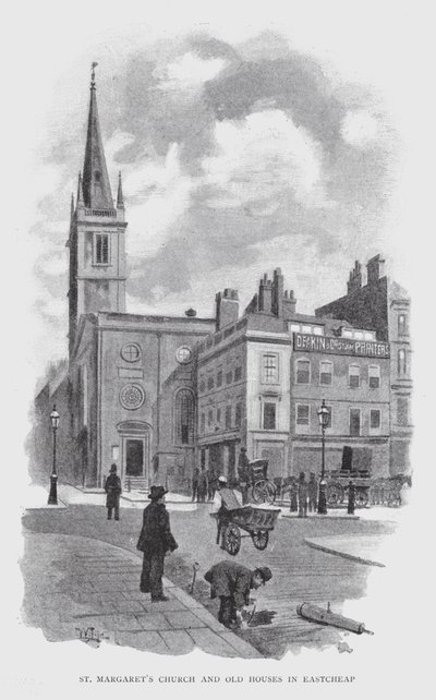 Kościół św Małgorzaty i stare domy w Eastcheap (lito) autorstwa William Luker