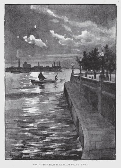 Westminster z mostu Blackfriars, noc (lito) autorstwa William Luker