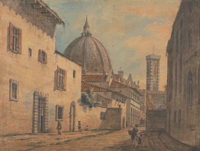 Ulica we Florencji z katedrą i dzwonnicą w tle autorstwa William Marlow
