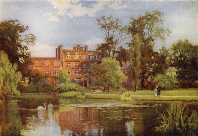 Jezioro i nowe budynki, Emmanuel College autorstwa William Matthison