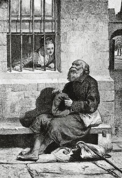 Panna Wardour i żebrak Edie Ochiltree, ilustracja do Antiquary, powieści historycznej Waltera Scotta (1771-1832), rycina według rysunku Williama McTaggarta (1835-1910) autorstwa William McTaggart