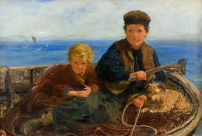 Dwóch chłopców i pies w łódce, ok. 1871 (olej na płótnie) autorstwa William McTaggart