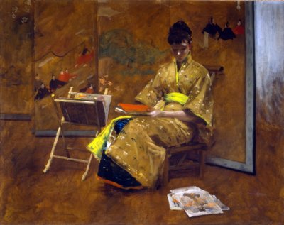 Dziewczyna w japońskiej sukni. Kimono ca. 1887. autorstwa William Merritt Chase
