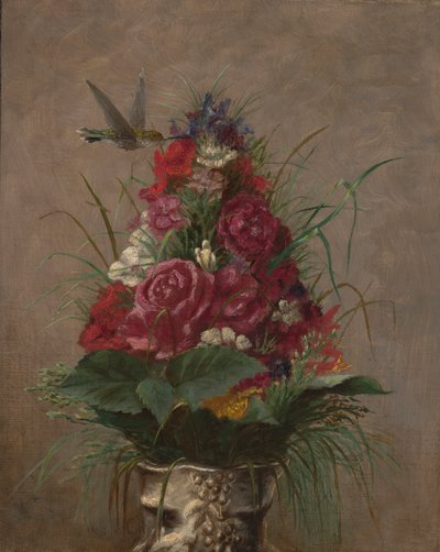Kwiatowa martwa natura z kolibrem autorstwa William Merritt Chase