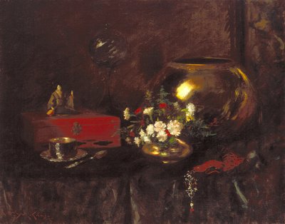 Martwa natura: Mosiężna miska (olej na płótnie) autorstwa William Merritt Chase