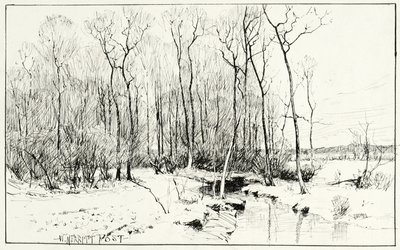 Bez tytułu, zimowy krajobraz (pióro i tusz na papierze) autorstwa William Merritt Chase